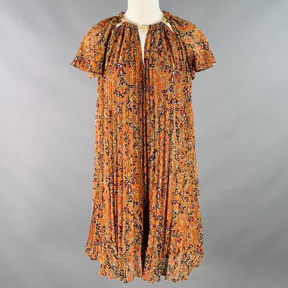 XS Orange Black Polyester Accordion Pleated Cocktail Dress - Picture 1 of 7